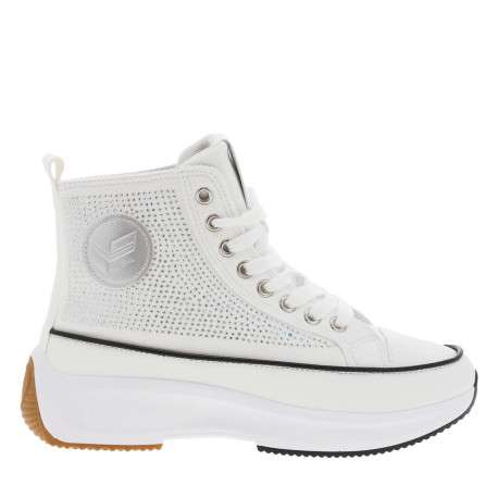 Baskets montantes en toile blanches avec des strass et des lacets plats - Image 2