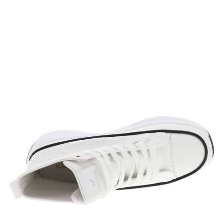 Baskets montantes en toile blanches avec des strass et des lacets plats - Image 4
