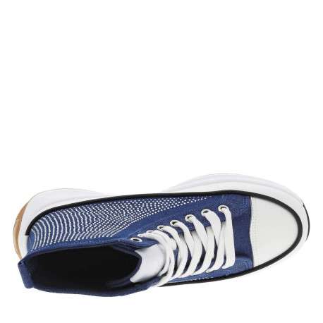 Baskets montantes en toile bleu jean avec des lacets plats et des strass - Image 4
