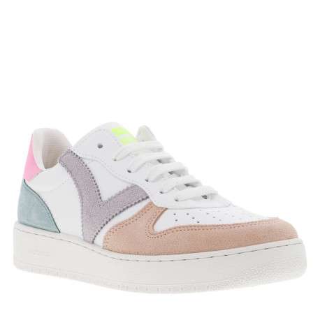 Baskets basses tennis en cuir blanches avec empiècements multicolores - Image 4