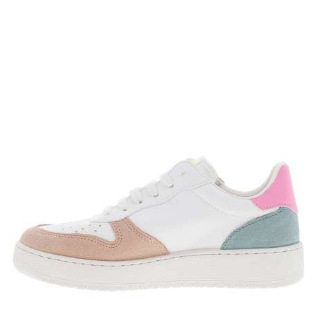 Baskets basses tennis en cuir blanches avec empiècements multicolores - Image 3