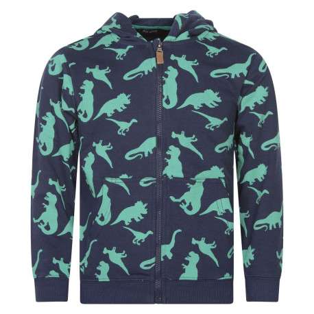 Sweat zippé en coton mélangé marine imprimé avec un col à capuche