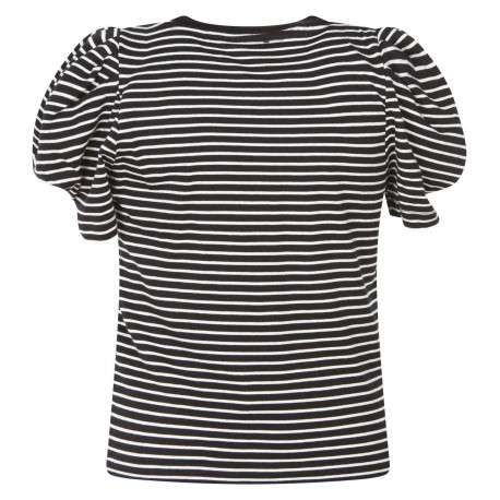 Top noir rayé avec une coupe droite à manches courtes et un col rond - Image 2
