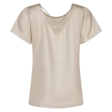 T-shirt beige pailleté à coupe droite col v et à manches courtes - Image 2