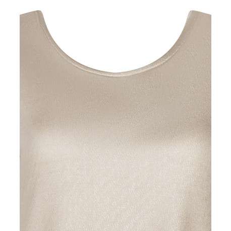 T-shirt beige pailleté à coupe droite col v et à manches courtes - Image 3