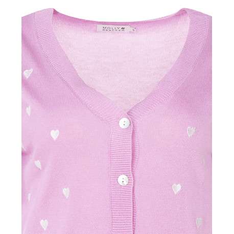 Cardigan rose avec des cœurs imprimés à col v et coupe droite - Image 3