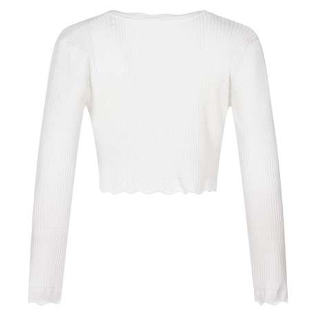 Cardigan blanc en maille côtelé à coupe cropped et à manches longues - Image 2