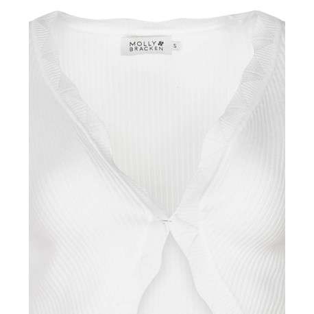 Cardigan blanc en maille côtelé à coupe cropped et à manches longues - Image 3