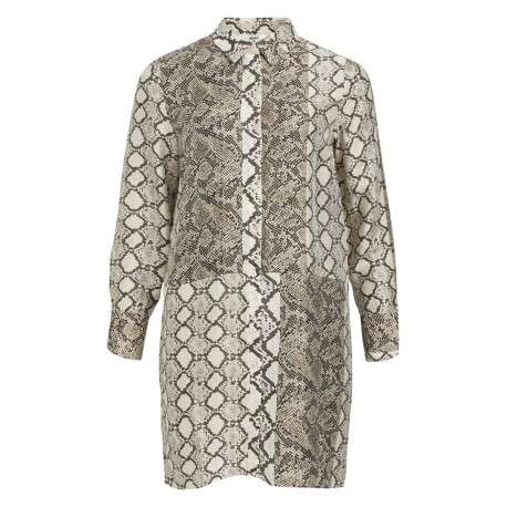 Robe courte beige imprimée avec une coupe droite et un col français