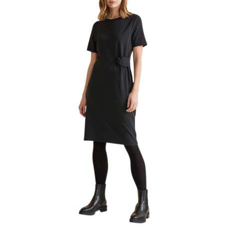 Robe courte noire unie avec une coupe droite un col rond et des manches courtes - Image 2