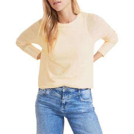 Pull écru uni avec une coupe droite un col rond et des manches longues - Image 2