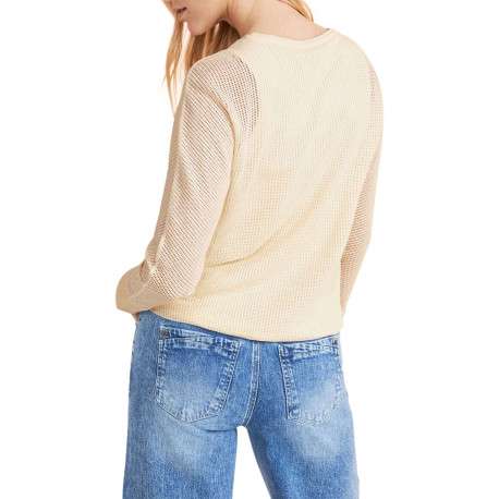 Pull écru uni avec une coupe droite un col rond et des manches longues - Image 3