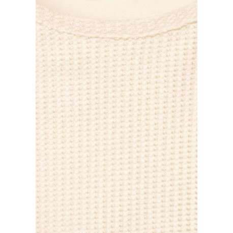 Pull écru uni avec une coupe droite un col rond et des manches longues - Image 4