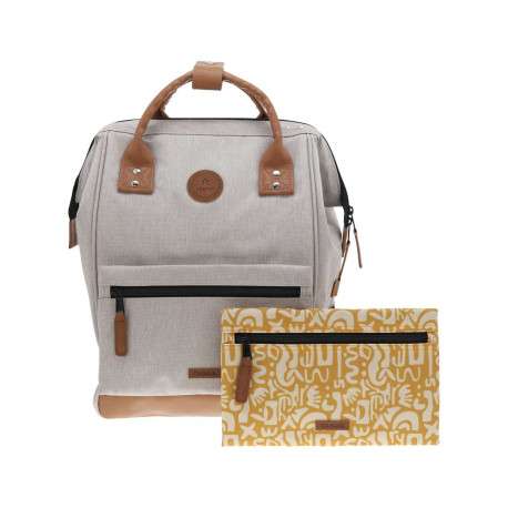 Sac à dos beige uni avec deux poches interchangeables et logo iconique