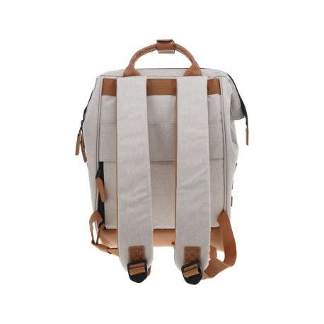 Sac à dos beige uni avec deux poches interchangeables et logo iconique - Image 3