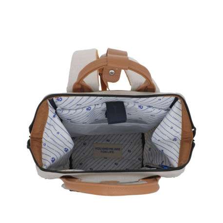 Sac à dos beige uni avec deux poches interchangeables et logo iconique - Image 4