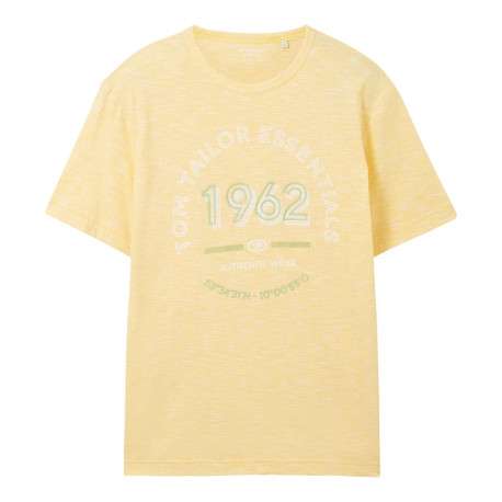 T-shirt en coton jaune chiné avec une coupe droite et un col rond