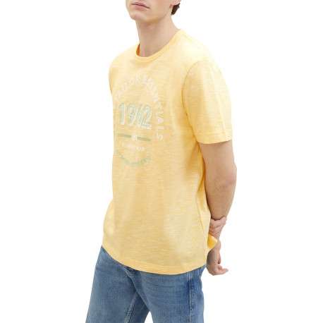 T-shirt en coton jaune chiné avec une coupe droite et un col rond - Image 2