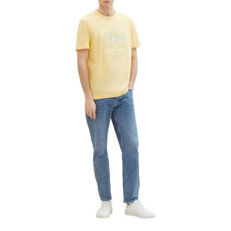 T-shirt en coton jaune chiné avec une coupe droite et un col rond - Image 3