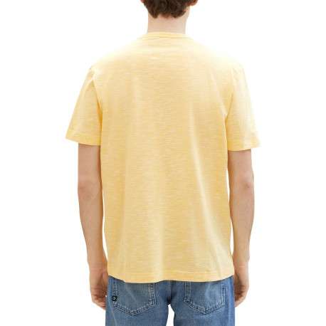 T-shirt en coton jaune chiné avec une coupe droite et un col rond - Image 4