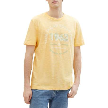 T-shirt en coton jaune chiné avec une coupe droite et un col rond - Image 5