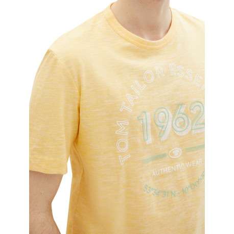 T-shirt en coton jaune chiné avec une coupe droite et un col rond - Image 6