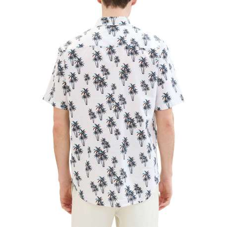 Chemise en coton et lin mélangé blanche imprimée coupe droite col français - Image 4