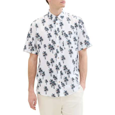 Chemise en coton et lin mélangé blanche imprimée coupe droite col français - Image 5