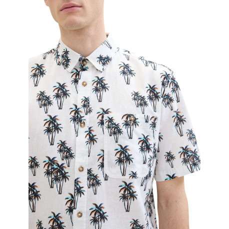 Chemise en coton et lin mélangé blanche imprimée coupe droite col français - Image 6