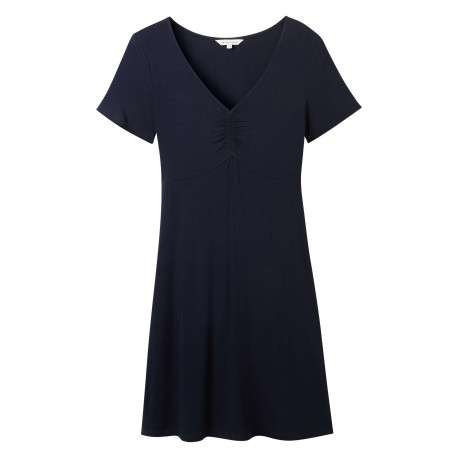 Robe courte marine unie coupe ajustée col v et à manches courtes
