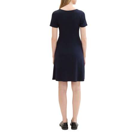 Robe courte marine unie coupe ajustée col v et à manches courtes - Image 4