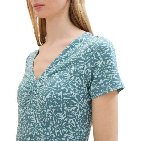 Robe courte verte fleurie coupe droite col v et à manches courtes - Image 6