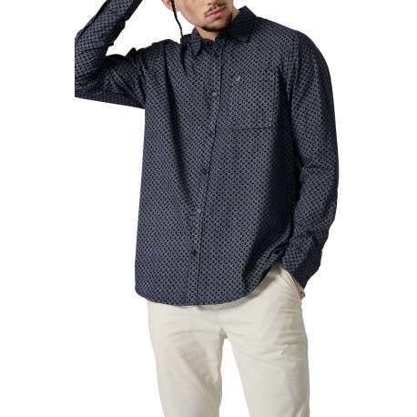 Chemise en coton marine imprimé avec une coupe droite et un col français
