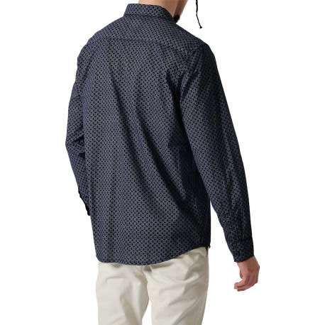 Chemise en coton marine imprimé avec une coupe droite et un col français - Image 2