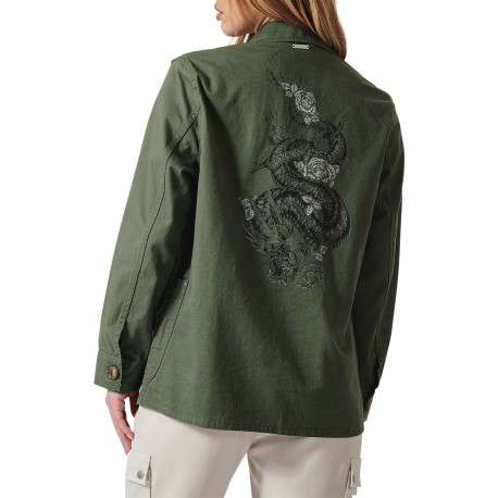 Veste Coral kaki unie à coupe droite col français et à manches longues - Image 3