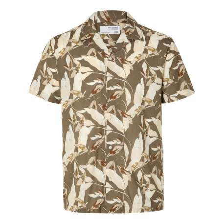 Chemise beige imprimé avec un col français et à manches courtes - Image 4