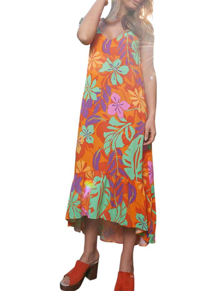Robe mi-longue à bretelles...