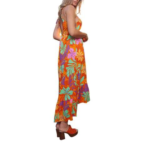 Robe mi-longue à bretelles Isoline multicolore fleurie à coupe asymétrique - Image 2