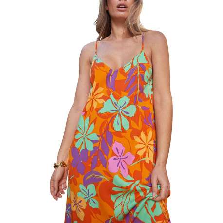 Robe mi-longue à bretelles Isoline multicolore fleurie à coupe asymétrique - Image 3