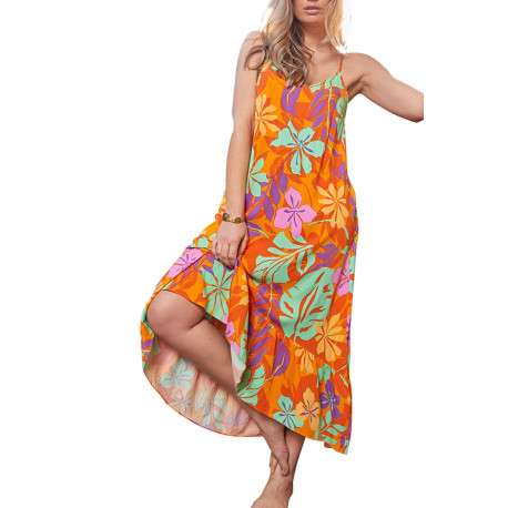 Robe mi-longue à bretelles Isoline multicolore fleurie à coupe asymétrique - Image 4