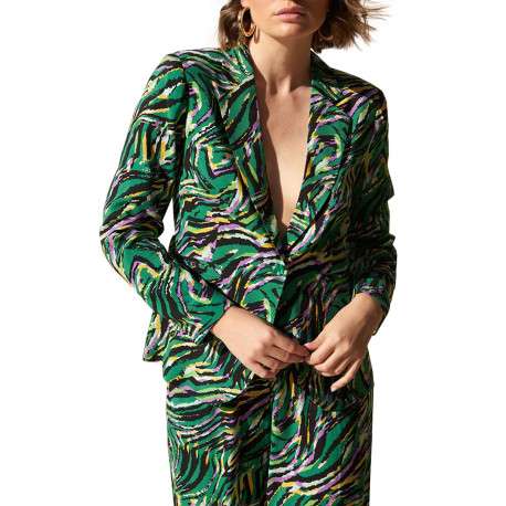 Blazer Clementine vert imprimé abstrait à coupe ajusté et col cranté - Image 3