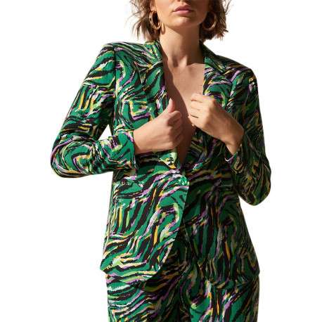 Blazer Clementine vert imprimé abstrait à coupe ajusté et col cranté - Image 6