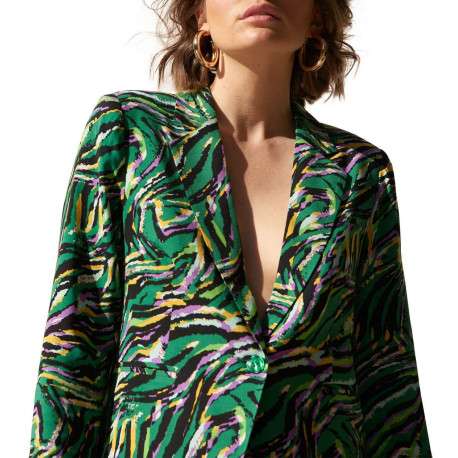 Blazer Clementine vert imprimé abstrait à coupe ajusté et col cranté - Image 7