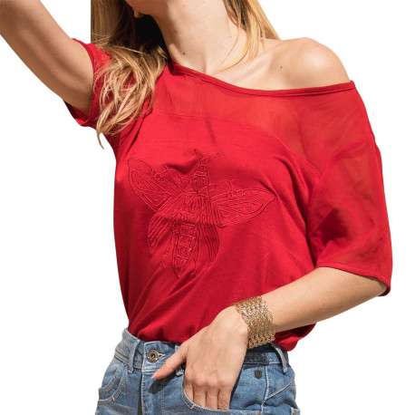 T-shirt manches courtes femme rouge - Image 3