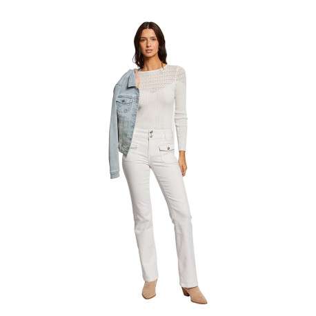 Pantalon blanc uni avec une coupe droite et une taille intermédiaire - Image 3