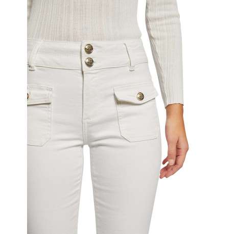 Pantalon blanc uni avec une coupe droite et une taille intermédiaire - Image 5