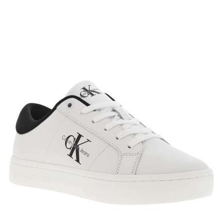 Baskets basses tennis en cuir blanches avec monogramme et lacets plats - Image 3