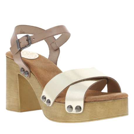 Nu-pieds en cuir platine style sabot avec un talon décroché haut - Image 3