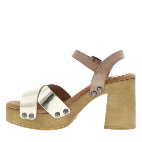 Nu-pieds en cuir platine style sabot avec un talon décroché haut