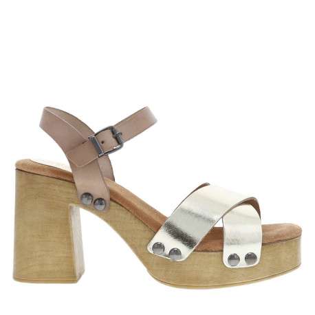 Nu-pieds en cuir platine style sabot avec un talon décroché haut - Image 2